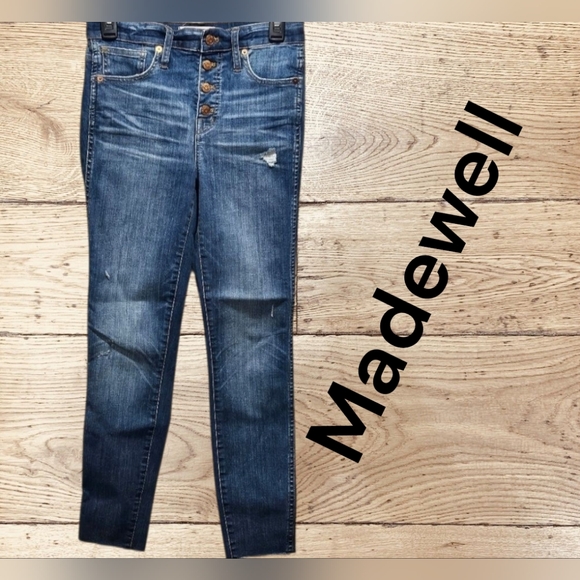 MADEWELL SZ 26 10" High Rise Skinny Distressed Raw Hem Button Fly Cropped Jeans. - Picture 1 of 6